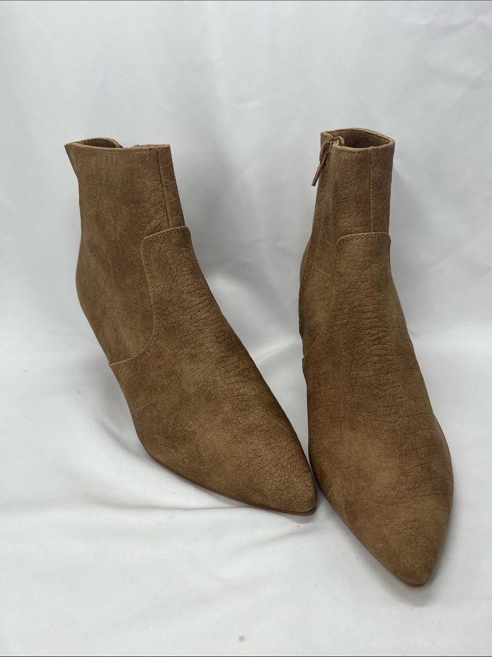 NWT Express Faux Croc Tan Kitten Heel Ankle Boots